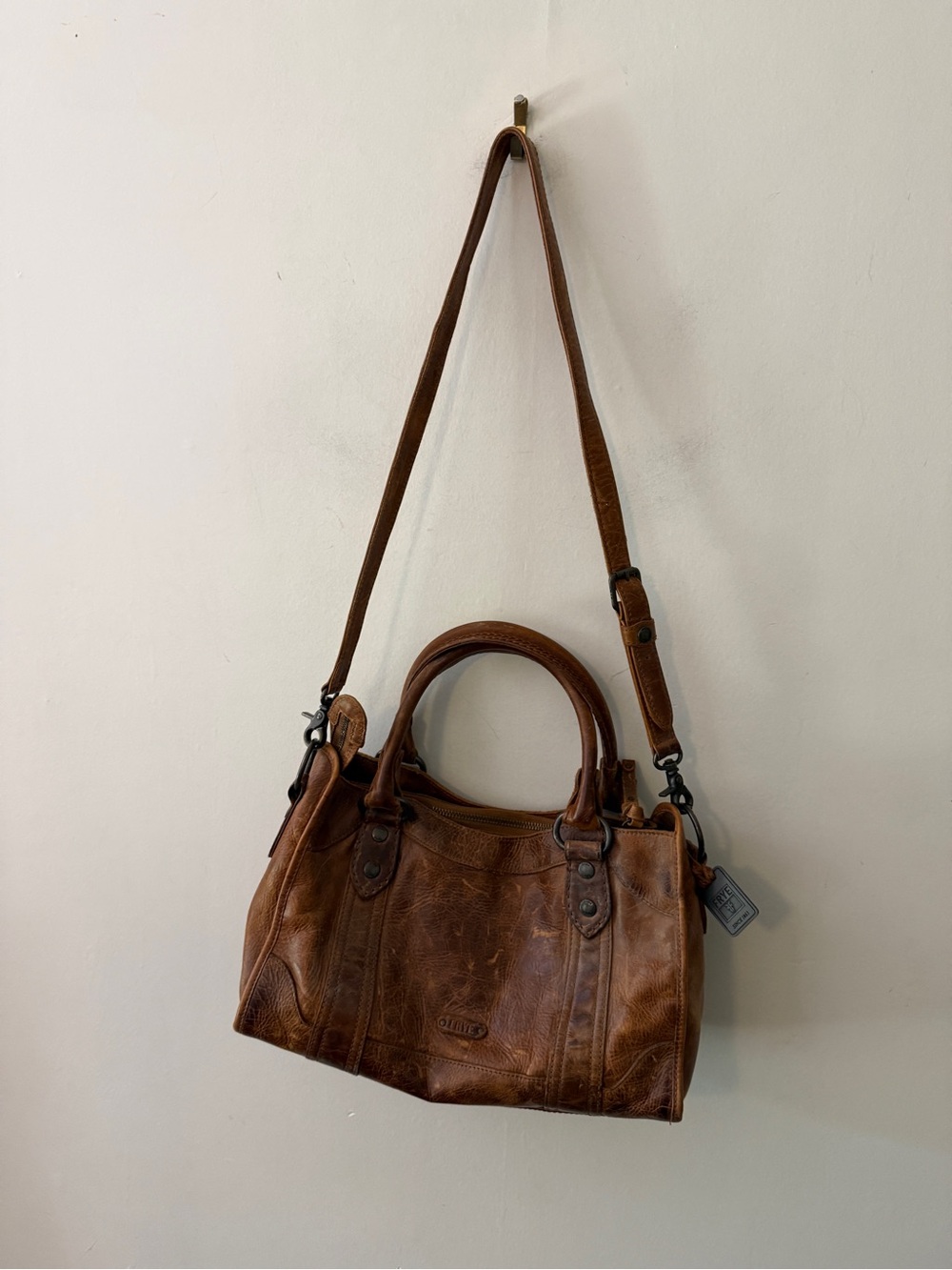 FRYE MELISSA SATCHEL BROWN LEATHER SHOULDER TOTE CROSSBODY - Picture 10 of 13